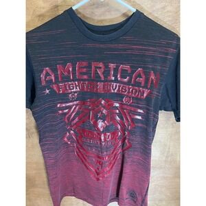American Fighter Division Mens Small Black Red Space Dye Graphic T-Shirt MMA Tee